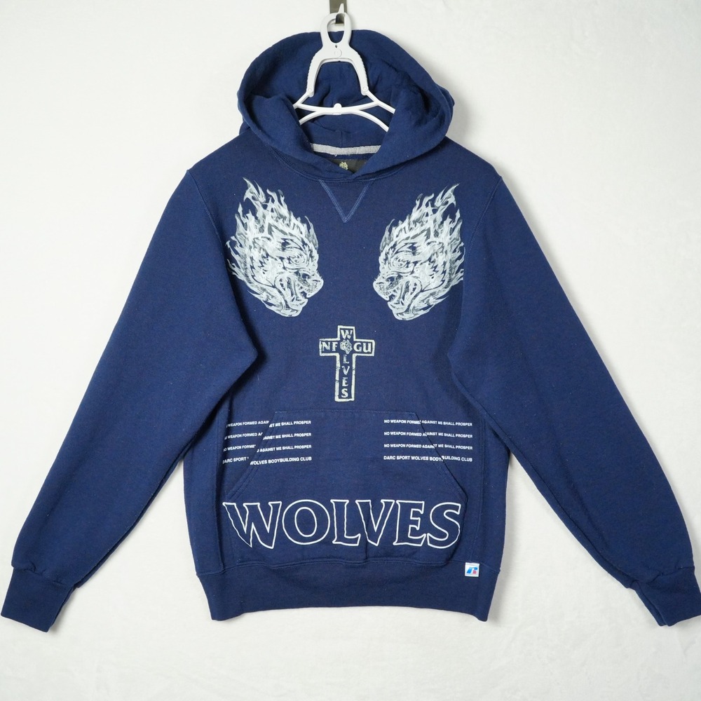 Darc Sport Wolves Bodybuilding Club Hoodie Navy Blue Russell Athletic Small READ
